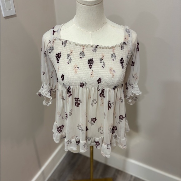 Free People Tops - Free People Cream and Purple Smocked Blouse